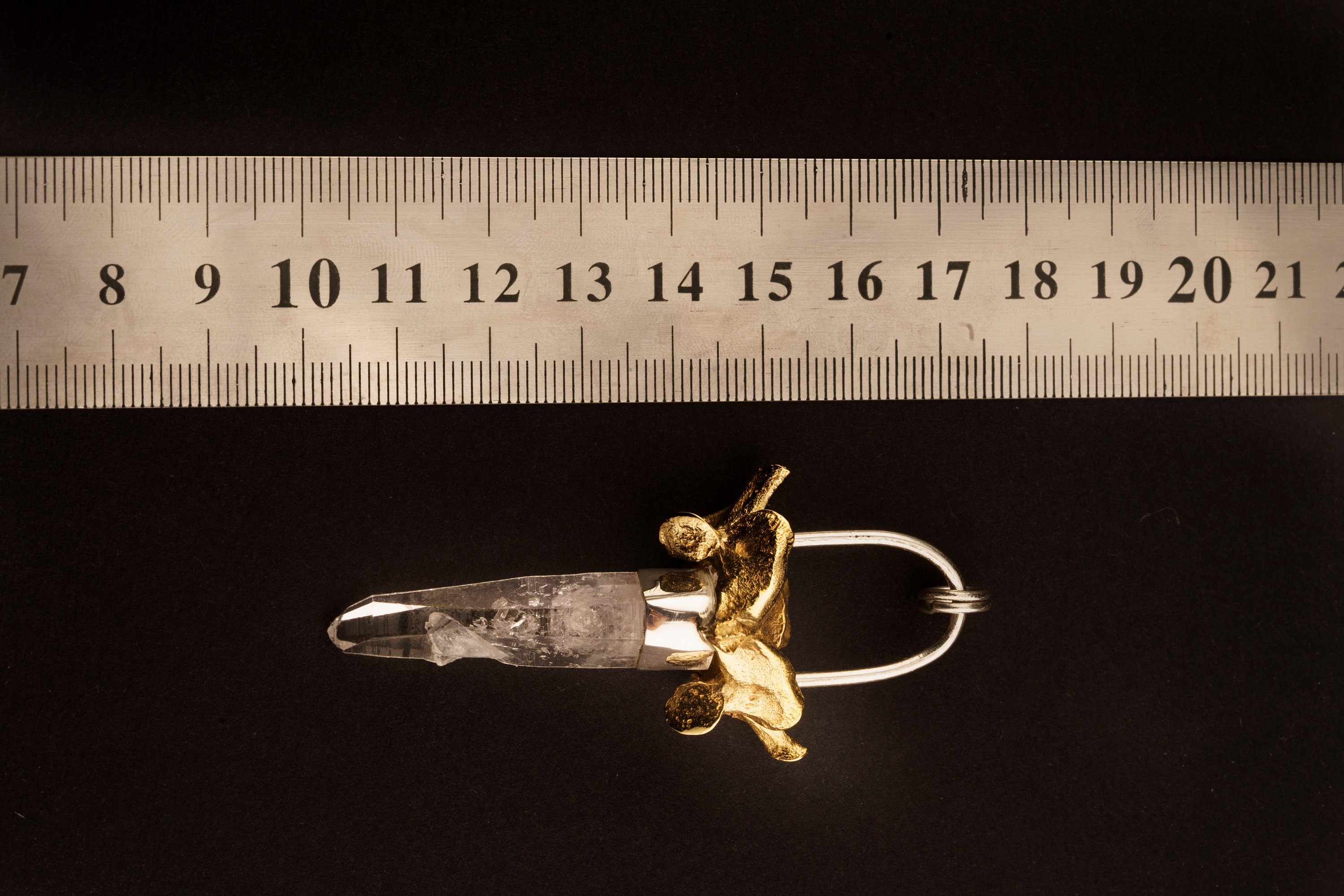 Light Laser Vera Cruz Amethyst Quartz Point Pendant, Sterling Silver with Kangaroo Vertebrate Brass Cast, Talisman Jewelry, Unique Gift