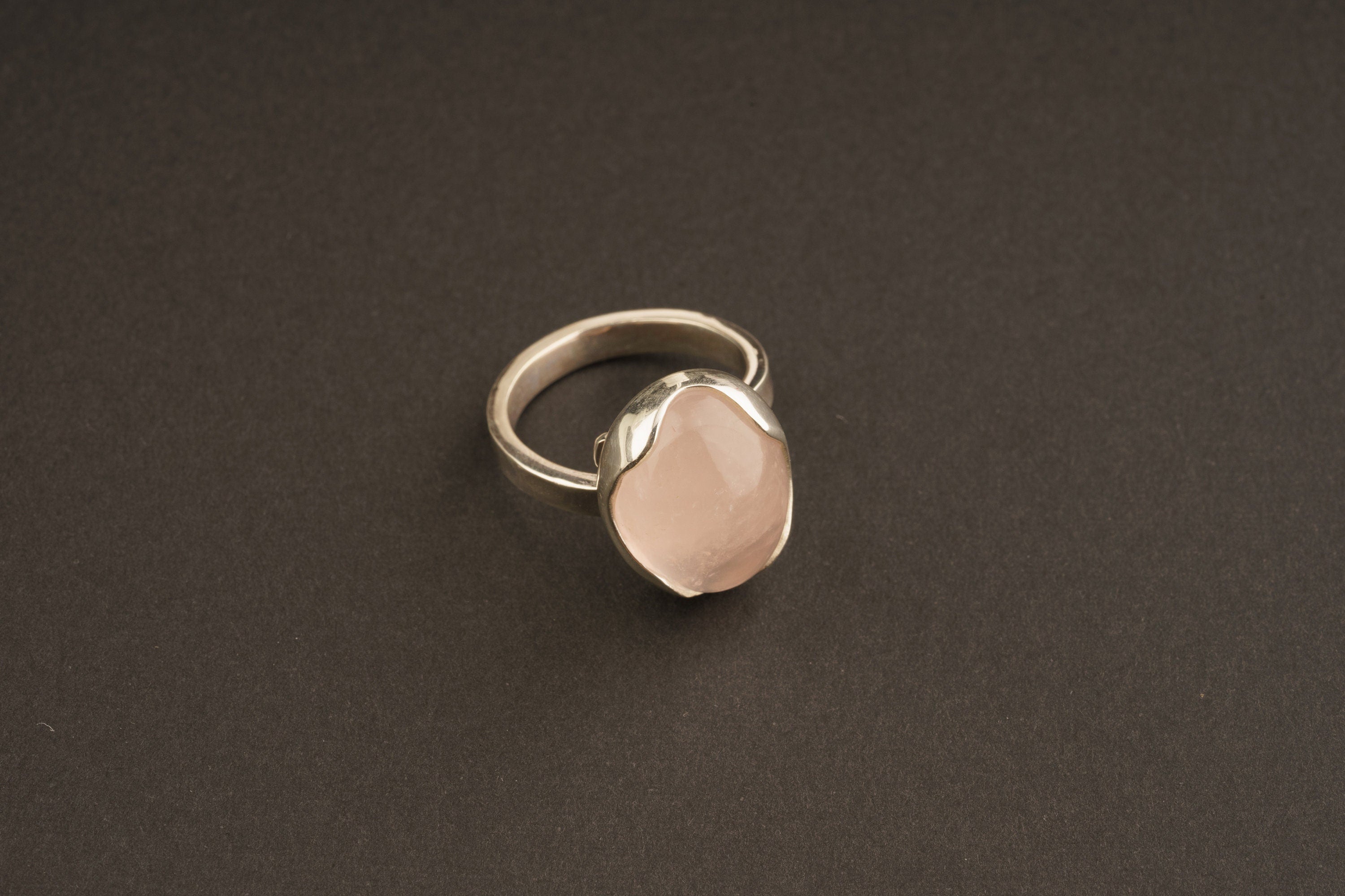 AAA Rose Quartz Ring: Adjustable Sterling Silver, Textured Band (Size 4-10)