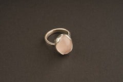 AAA Rose Quartz Ring: Adjustable Sterling Silver, Textured Band (Size 4-10)