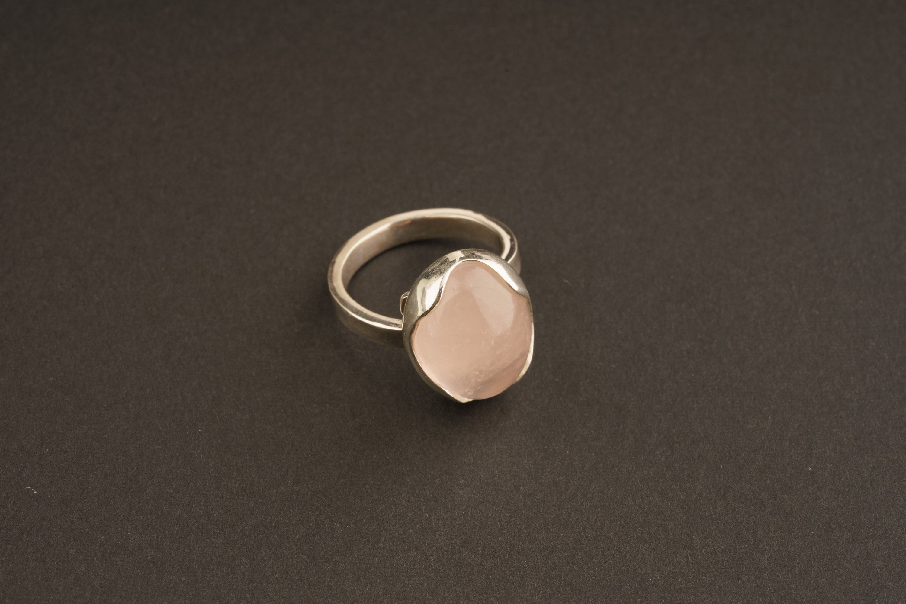 AAA Rose Quartz Cabochon Ring in Sterling Silver – Adjustable Heart Chakra Jewelry, Self-Love Gift, Textured Band, Made to Order Size 4–10