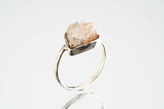 Natural Rough Sunstone - Stack Crystal Ring - Size 7 1/4 US - 925 Sterling Silver - Thin Band Hammer Textured