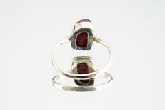 Pink gem Tourmaline Rubellite - Stack Crystal Ring - Size 5 US - 925 Sterling Silver - Thin Band Hammer Textured