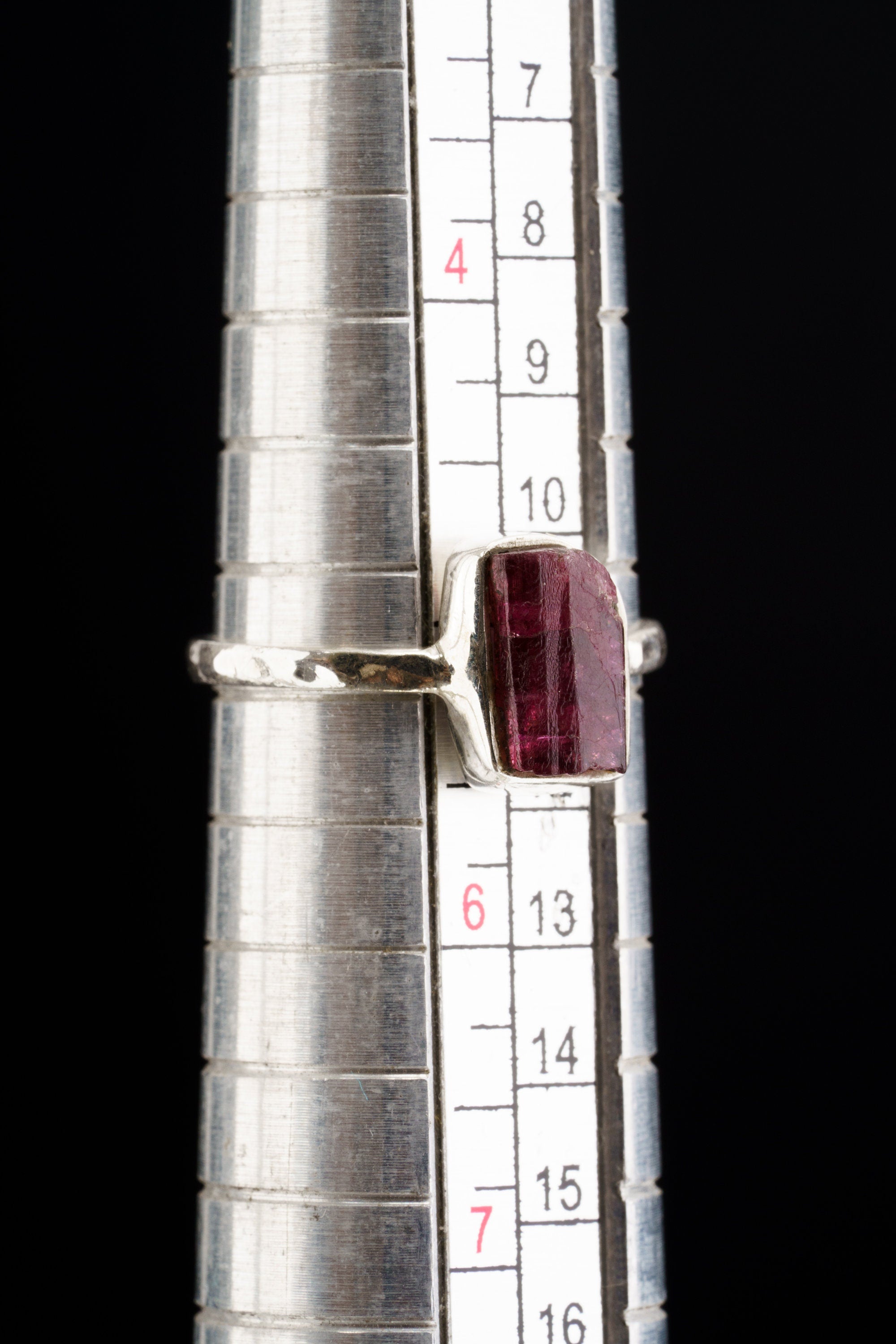 Pink Tourmaline Ring: Hammered 925 Sterling Silver, Size 5