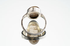 Men's / Unisex Large Crystal Ring - Rare Copper Rutile Quartz Cabochon - Size 9 US - 925 Sterling Silver - Hammer Textured & Oxidised