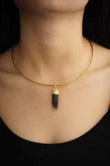 Handfossicked Australian Dark Smoky Lemurian Quartz Point & Herkimer Diamond Pendant in Gold Plated Sterling Silver Elegant Crystal Necklace