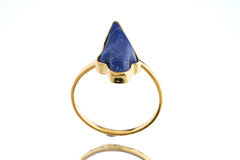 Front view of Lapis Lazuli Gold Plated Silver Ring showing deep blue stone in handmade sterling silver setting.