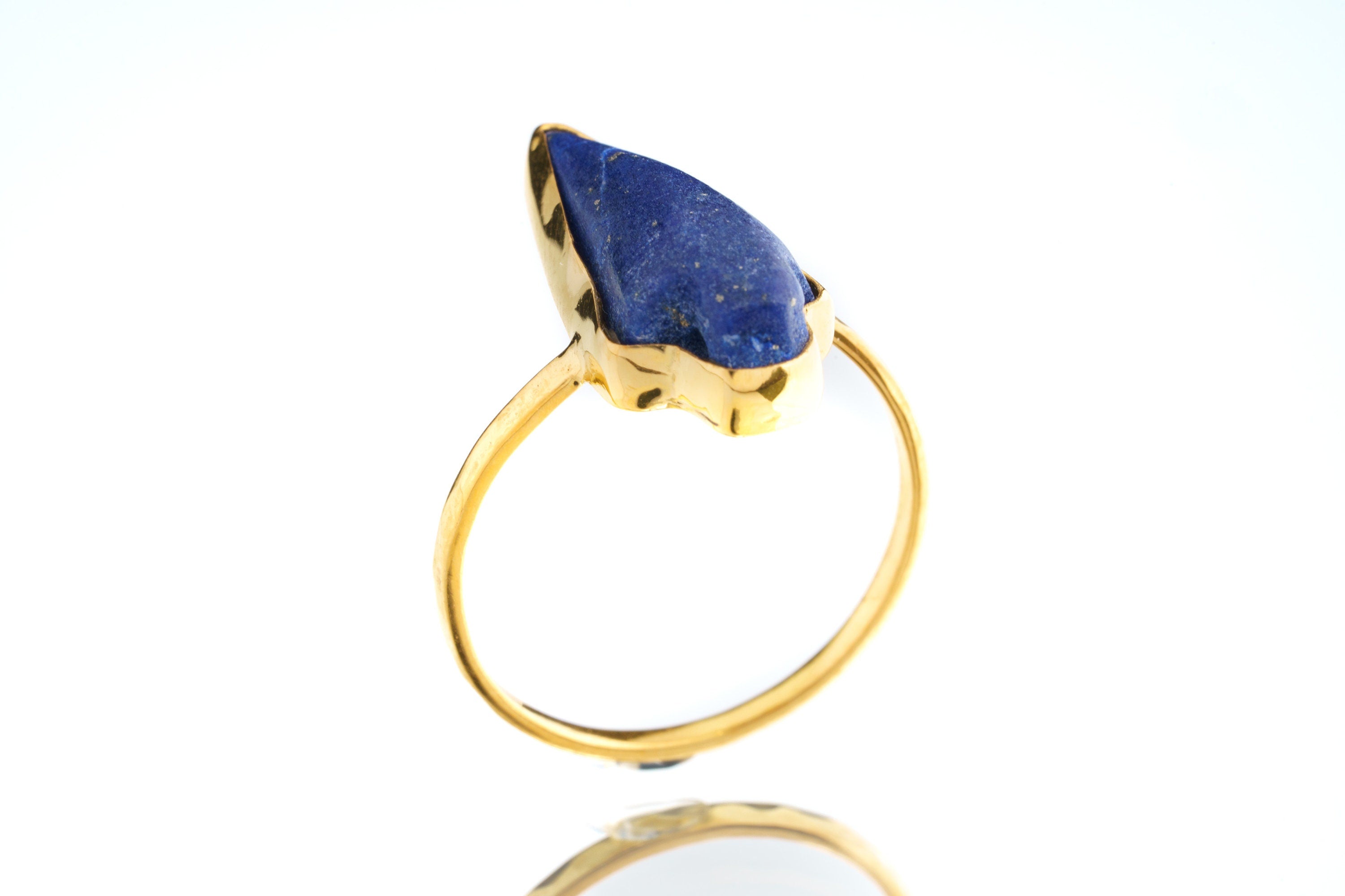Lapis Lazuli Gold Plated Ring 925 Sterling Silver Textured Band September Birthstone Throat Third Eye Chakra Gift