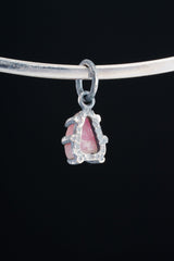 Gem Watermelon Tourmaline Slice - Oxidised Sterling Silver - Strong Claw Wire Setting - Hammer Textured - Pendant Crystal Necklace