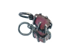 Gem Watermelon Tourmaline Slice - Oxidised Sterling Silver - Strong Claw Wire Setting - Hammer Textured - Pendant Crystal Necklace