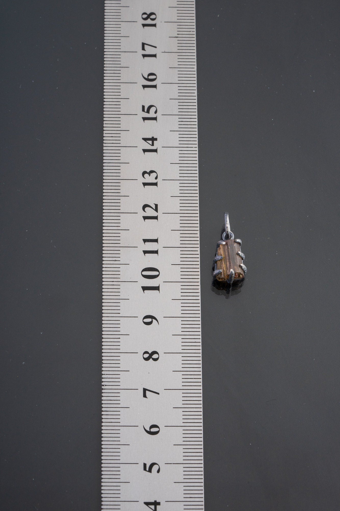 Tiny Olive Watermelon Tourmaline Slice - Oxidised Sterling Silver - Strong Claw Wire Setting - Hammer Textured - Pendant Crystal Necklace