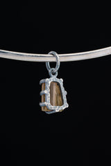 Tiny Olive Watermelon Tourmaline Slice - Oxidised Sterling Silver - Strong Claw Wire Setting - Hammer Textured - Pendant Crystal Necklace
