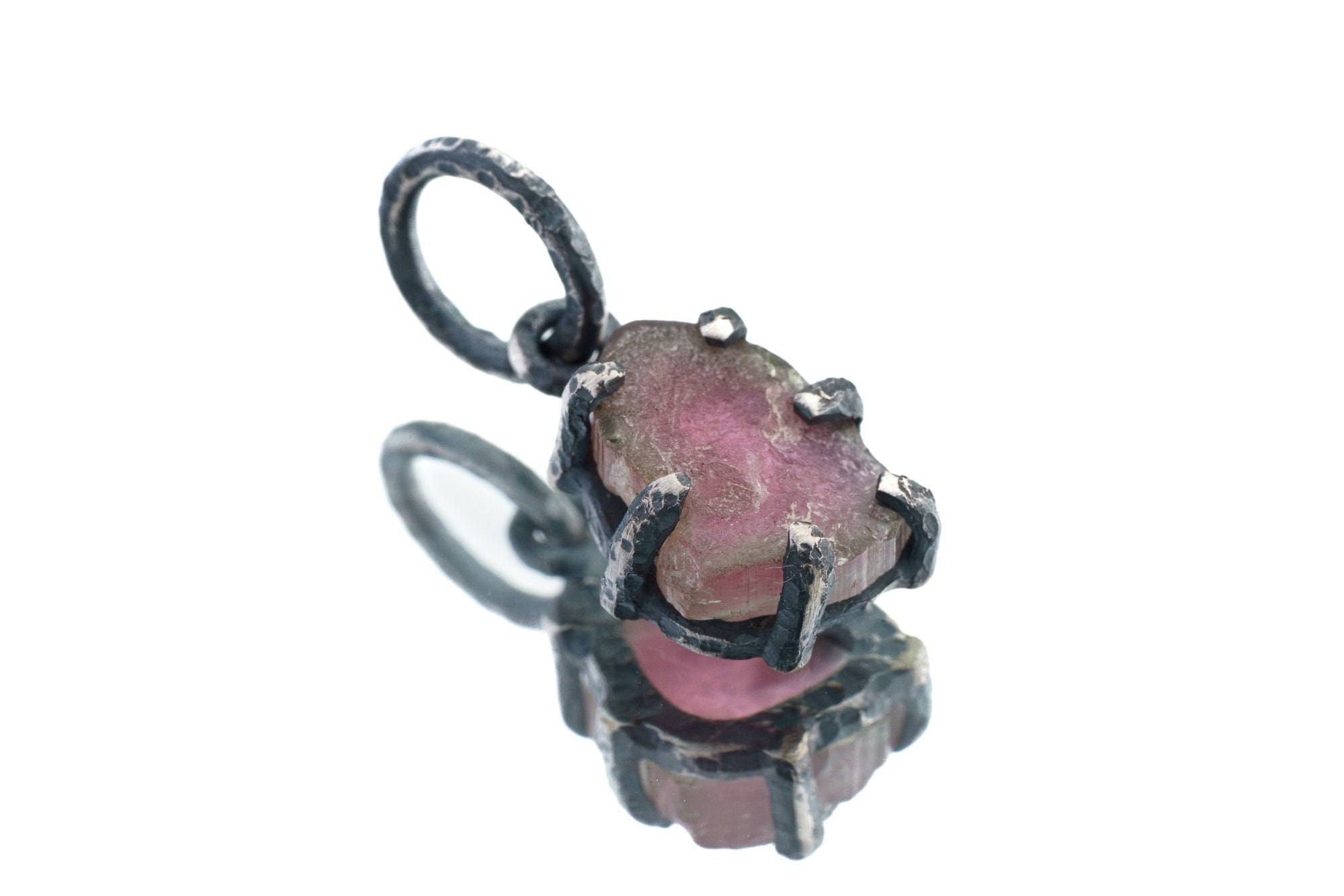 Watermelon Tourmaline Pendant: Oxidized Sterling Silver Claw Setting