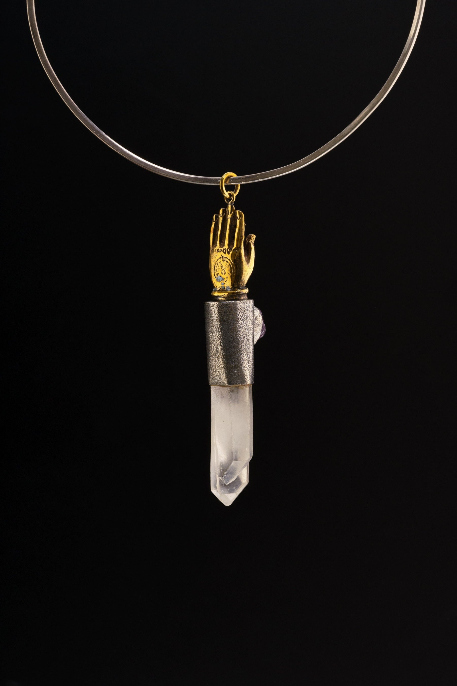 Monkey King Himalayan Quartz Amethyst Pendant: Oxidized Sterling Silver