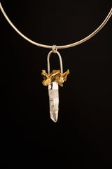 Light Laser Vera Cruz Amethyst Quartz Point Pendant, Sterling Silver with Kangaroo Vertebrate Brass Cast, Talisman Jewelry, Unique Gift
