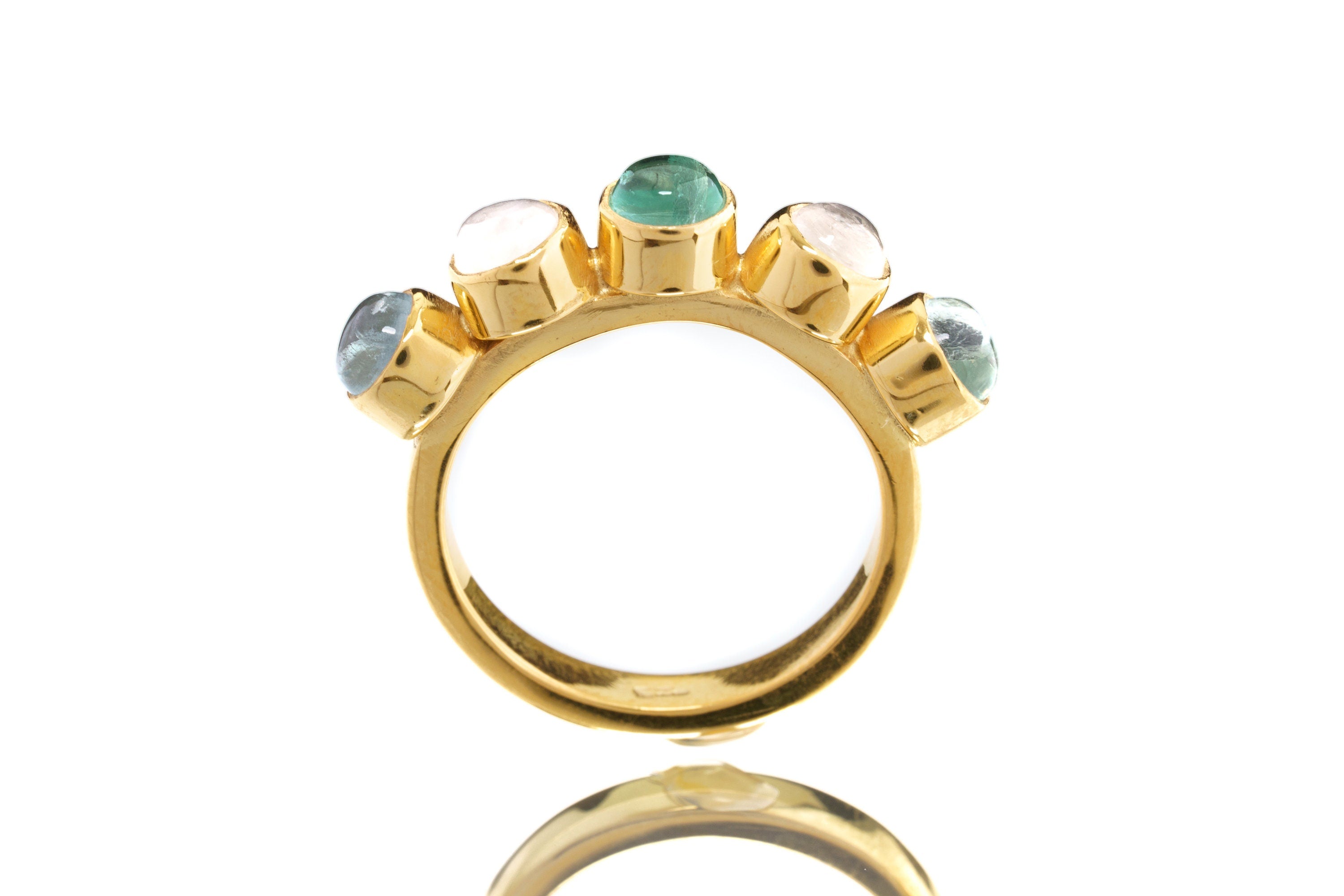 Multistone Aquamarine & Rose Quartz - Crystal Ring - Gold Plated 925 Sterling Silver - Thick Band