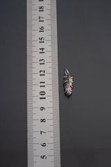 Uniquely Shaped Watermelon Tourmaline - Oxidised Sterling Silver - Strong Claw Wire Setting - Hammer Textured - Pendant Crystal Necklace