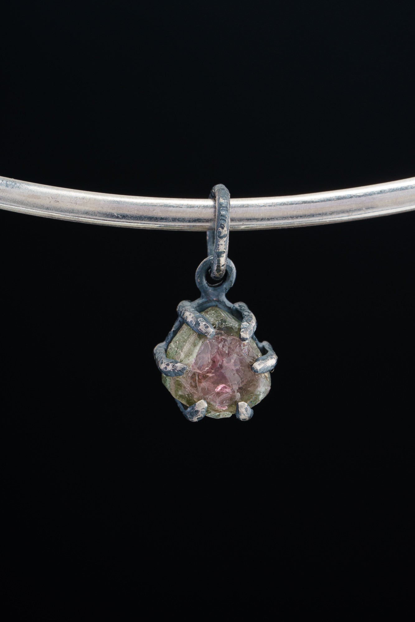 Oxidized Sterling Silver Watermelon Tourmaline Pendant Necklace