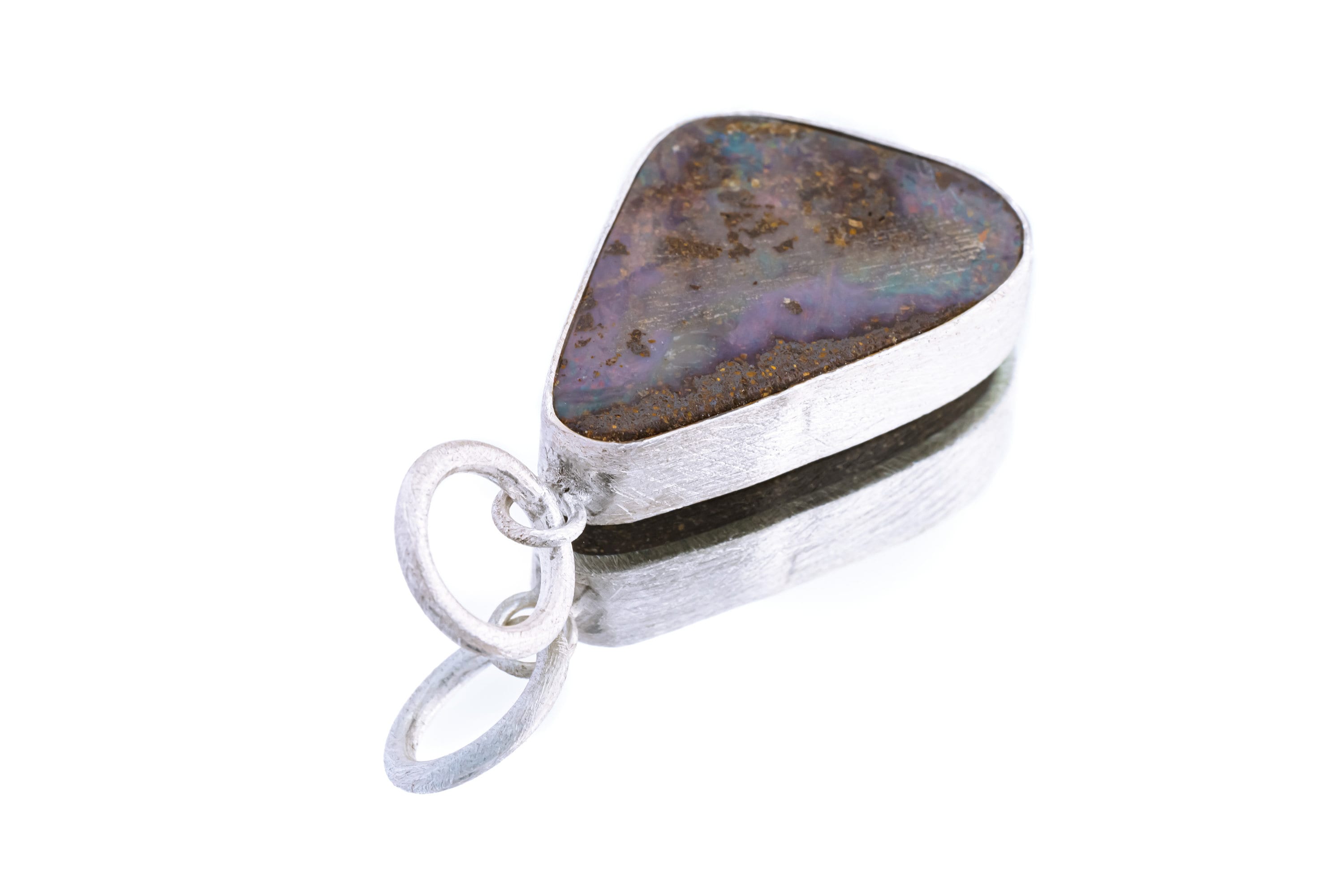 Lightning Ridge Boulder Opal Pendant 925 Sterling Silver Necklace Freeform Solid Opal Textured Bezel October Birthstone Gift