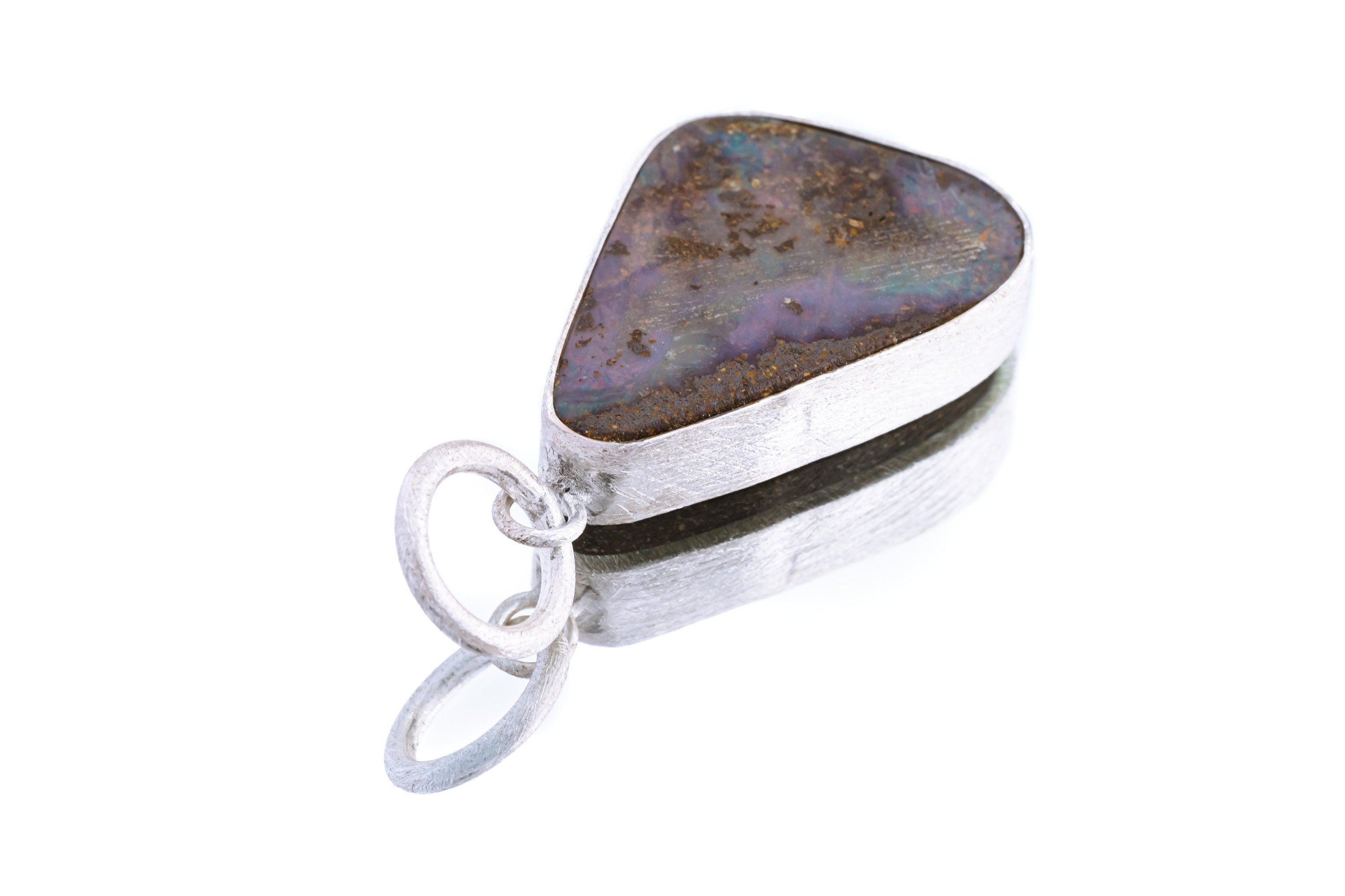 Australian Pink Nebular Precious Freeform Boulder Opal - Natural Solid Opal - Textured 925 Silver Setting - Crystal Pendant Neckpiece