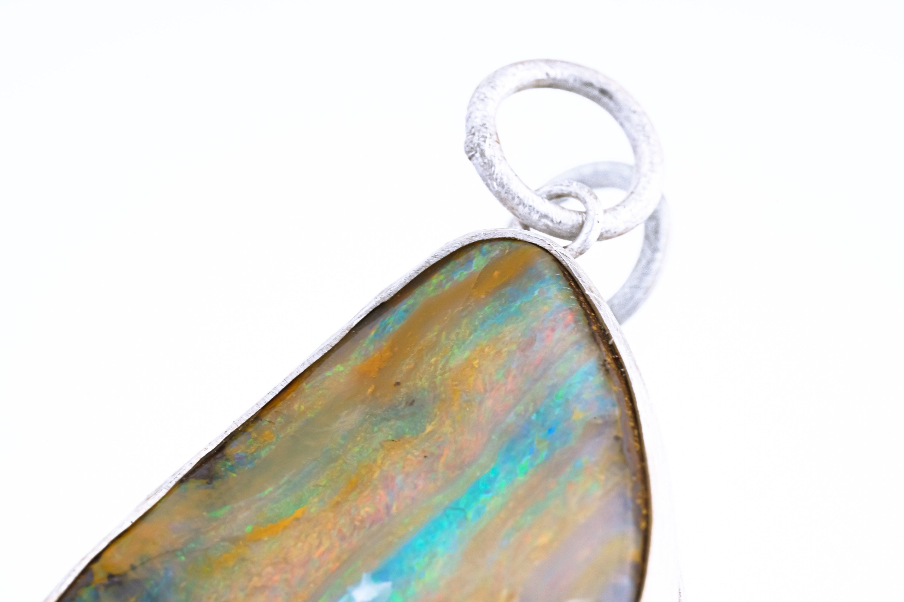 Boulder Opal Pendant: Freeform Gemstone, Textured Sterling Silver