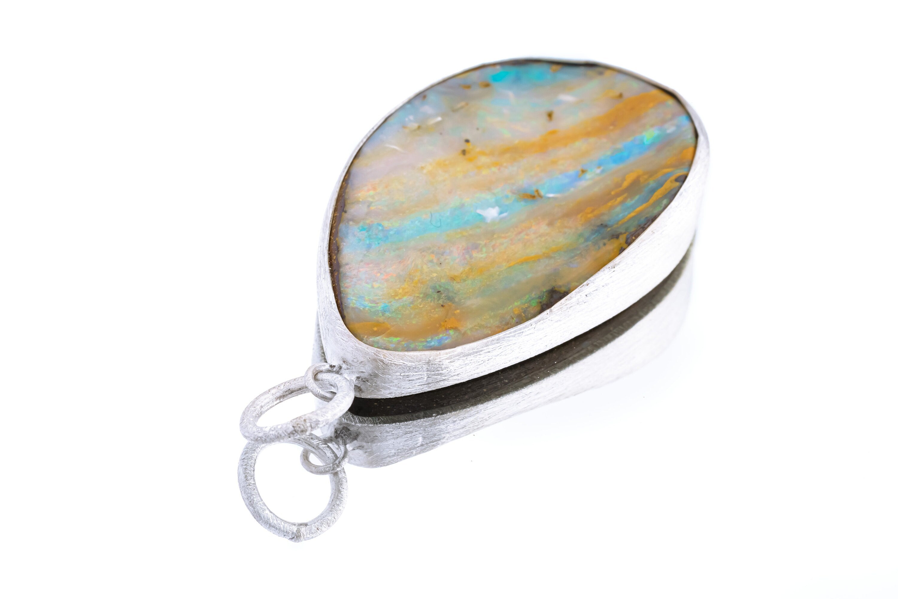 Boulder Opal Pendant: Freeform Gemstone, Textured Sterling Silver