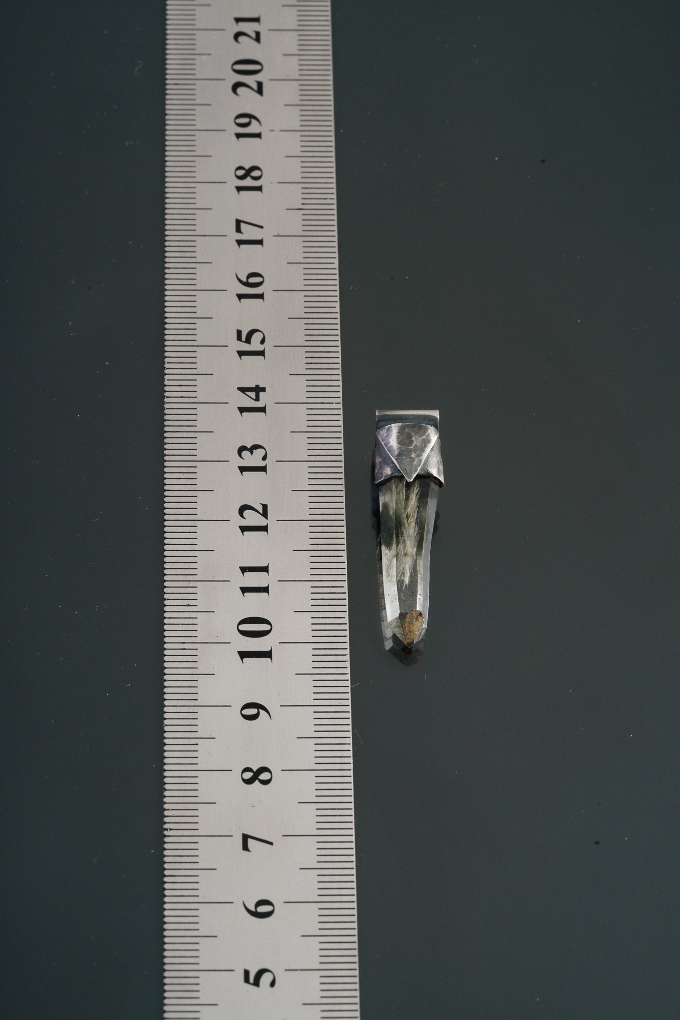 Collector Piece - NEPLAE Chloride inclusion Laser Quartz Point - Stack Pendant - Textured & Oxidised 925 Sterling Silver - Crystal NO.14