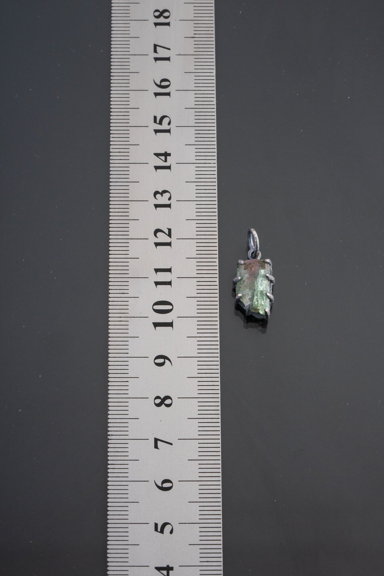 Tiny Mostly Green Watermelon Tourmaline - Oxidised Sterling Silver - Strong Claw Wire Setting - Hammer Textured - Pendant Crystal Necklace