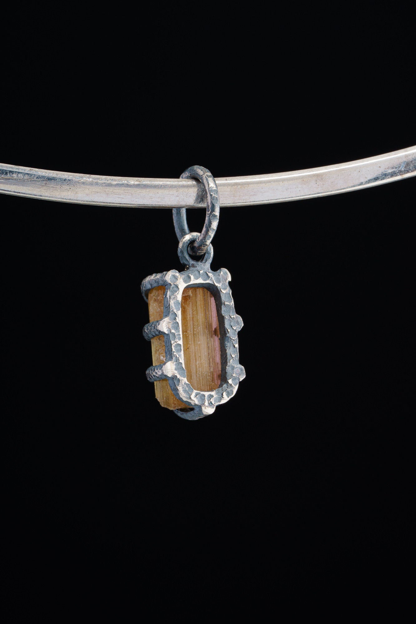 Olive Green Gem Tourmaline - Oxidised Sterling Silver - Strong Claw Wire Setting - Hammer Textured - Pendant Crystal Necklace