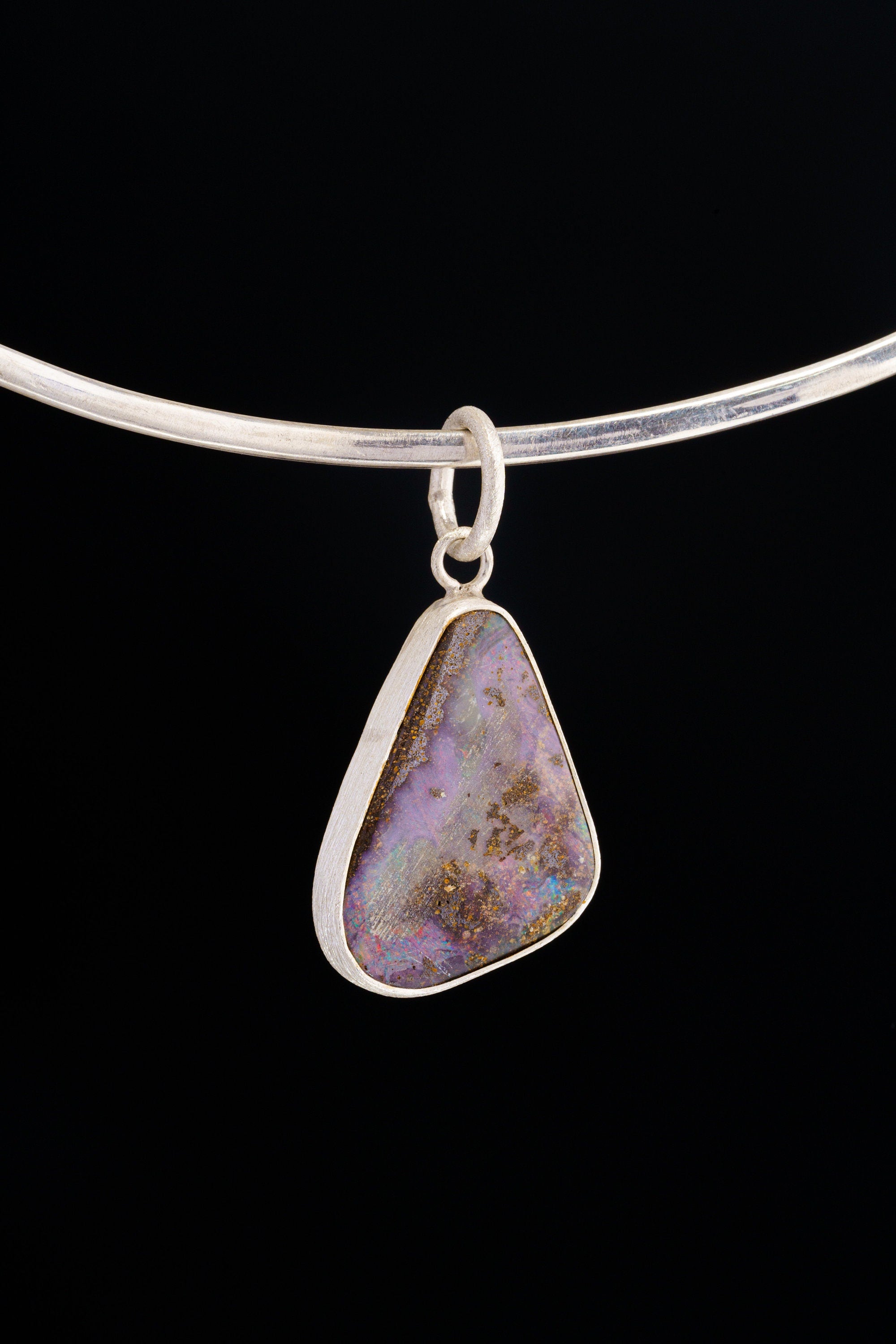 Australian Pink Nebular Precious Freeform Boulder Opal - Natural Solid Opal - Textured 925 Silver Setting - Crystal Pendant Neckpiece