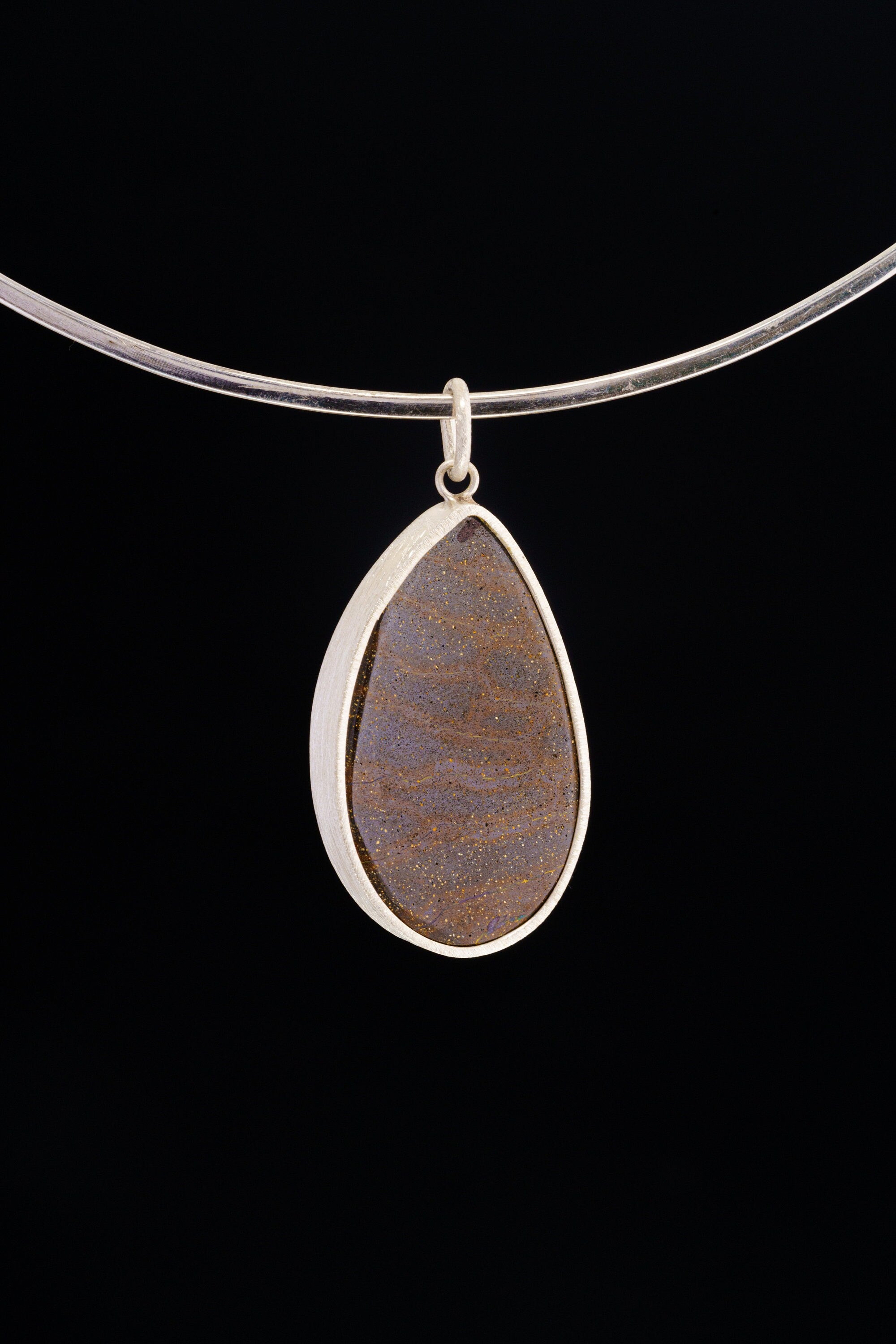Boulder Opal Pendant: Freeform Gemstone, Textured Sterling Silver