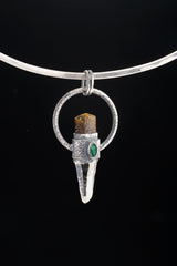 Brown Tourmaline Emerald Quartz, Raw Tourmaline, Lemurian Quartz Crystal Necklace Oxidized 925 Sterling Silver Chakra Healing Unique Gift