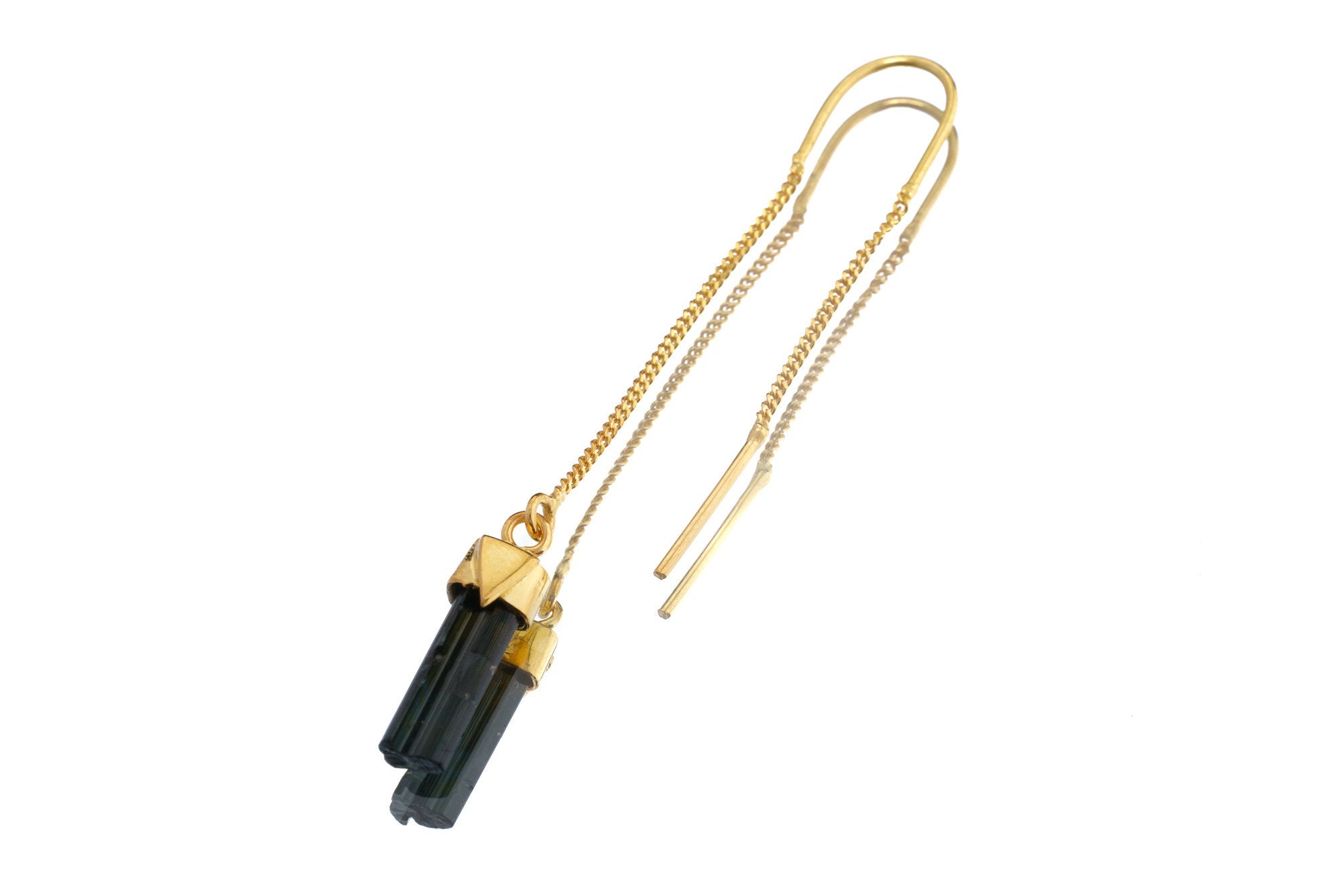Black Tourmaline Earring 18k Gold Plated 925 Sterling Silver Dangle Hook Crystal Jewelry Gift