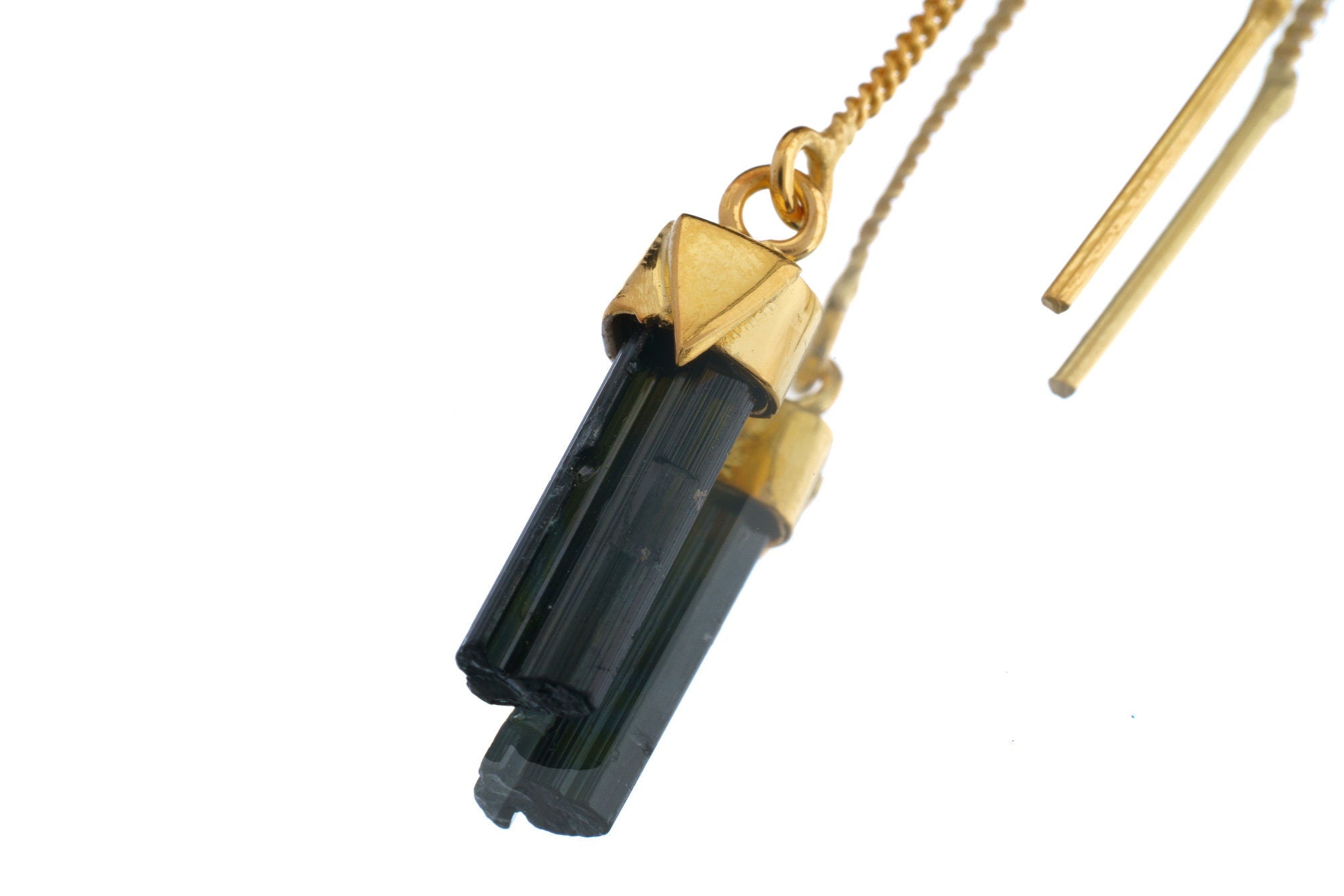 Black Tourmaline Earring 18k Gold Plated 925 Sterling Silver Dangle Hook Crystal Jewelry Gift