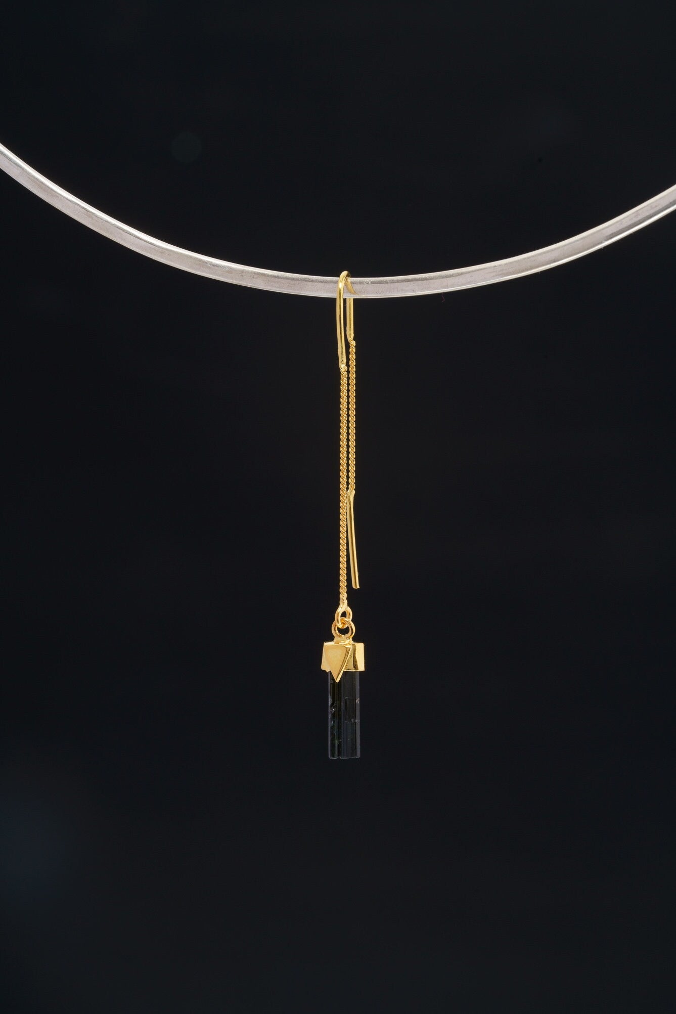 Single Himalayan Tourmaline - Gold Plated Sterling Silver - ONE Dangle Thread Hook Earring