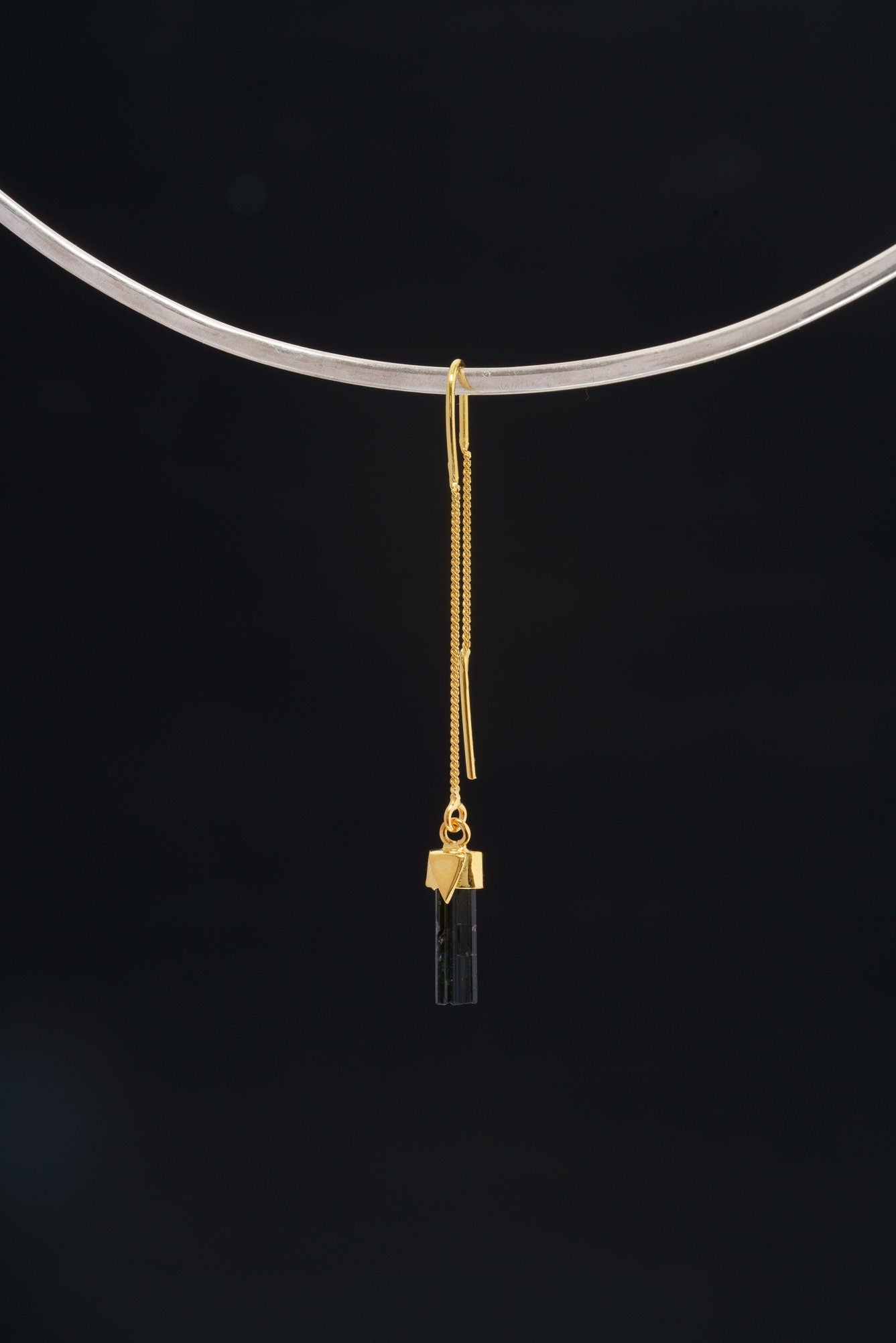 Black Tourmaline Earring 18k Gold Plated 925 Sterling Silver Dangle Hook Crystal Jewelry Gift