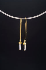 Himalayan Quartz Point Pair - Gold Plated Sterling Silver - Dangle Thread Hook Earring