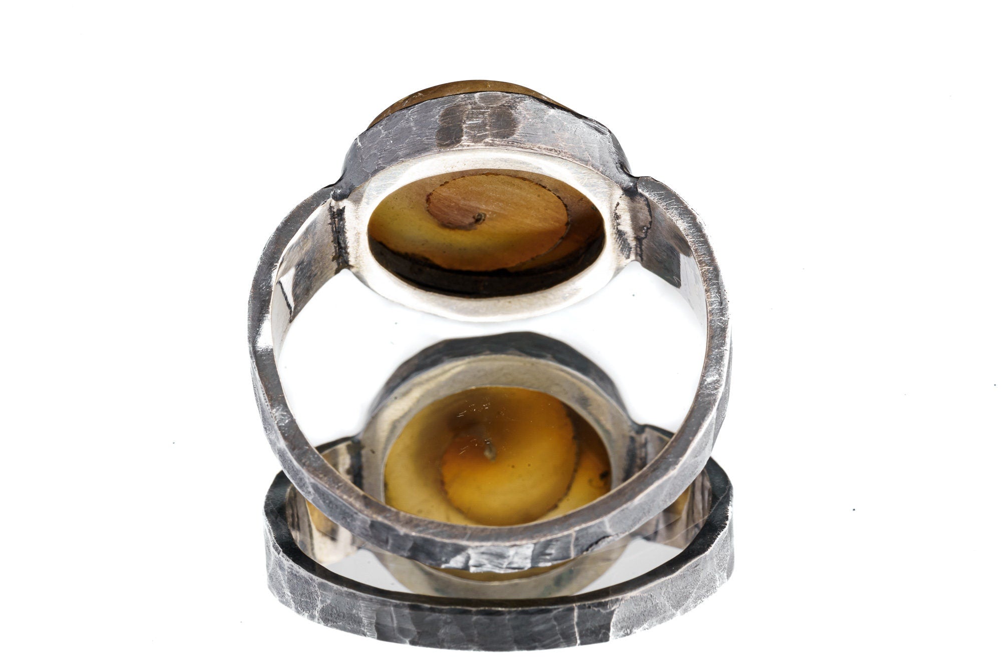 Fossil Shell Ring: Hammered Oxidized Sterling Silver, Size 14