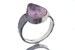 Raw clean Amethyst Chunk - Men's/Unisex Large Crystal Ring - Size 13 US - 925 Sterling Silver - Hammer Textured & Oxidised