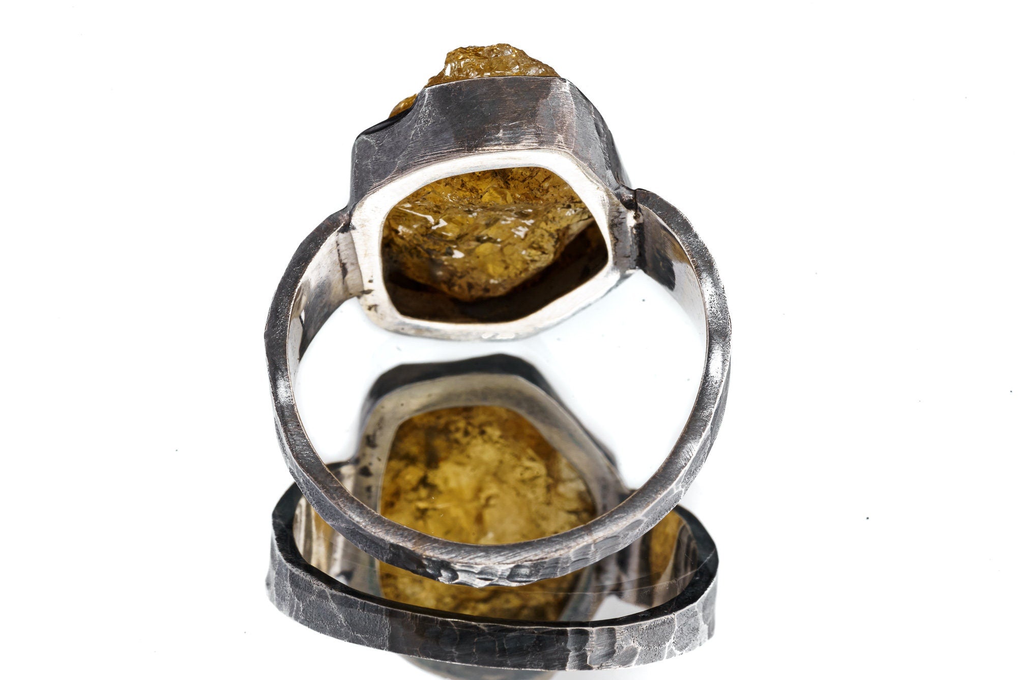 Back view of Citrine ring showing open-back bezel construction and rugged oxidized 925 sterling silver band.