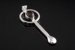 Small Spice / Ceremonial Spoon - Black Rutile Quartz Cabochon - Solid 925 Cast Silver - Unique Hammer Textured - Crystal Pendant Necklace -
