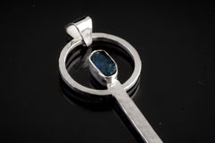 Spice / Ceremonial Spoon - Raw Double Terminated Blue Gem Apatite - 925 Cast Silver - Unique Hammer Textured - Crystal Pendant Necklace -