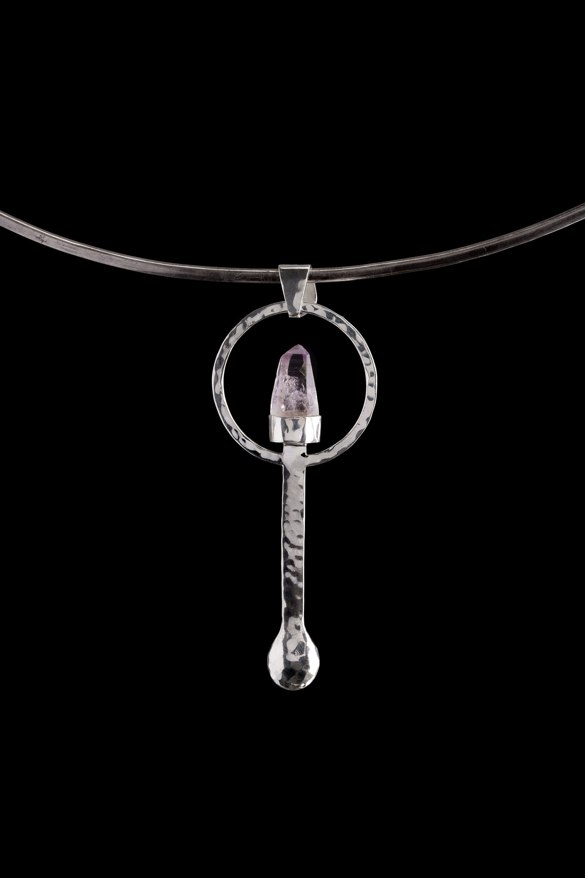 Amethyst Quartz Point Pendant Necklace: 925 Sterling Silver Ceremonial Spoon