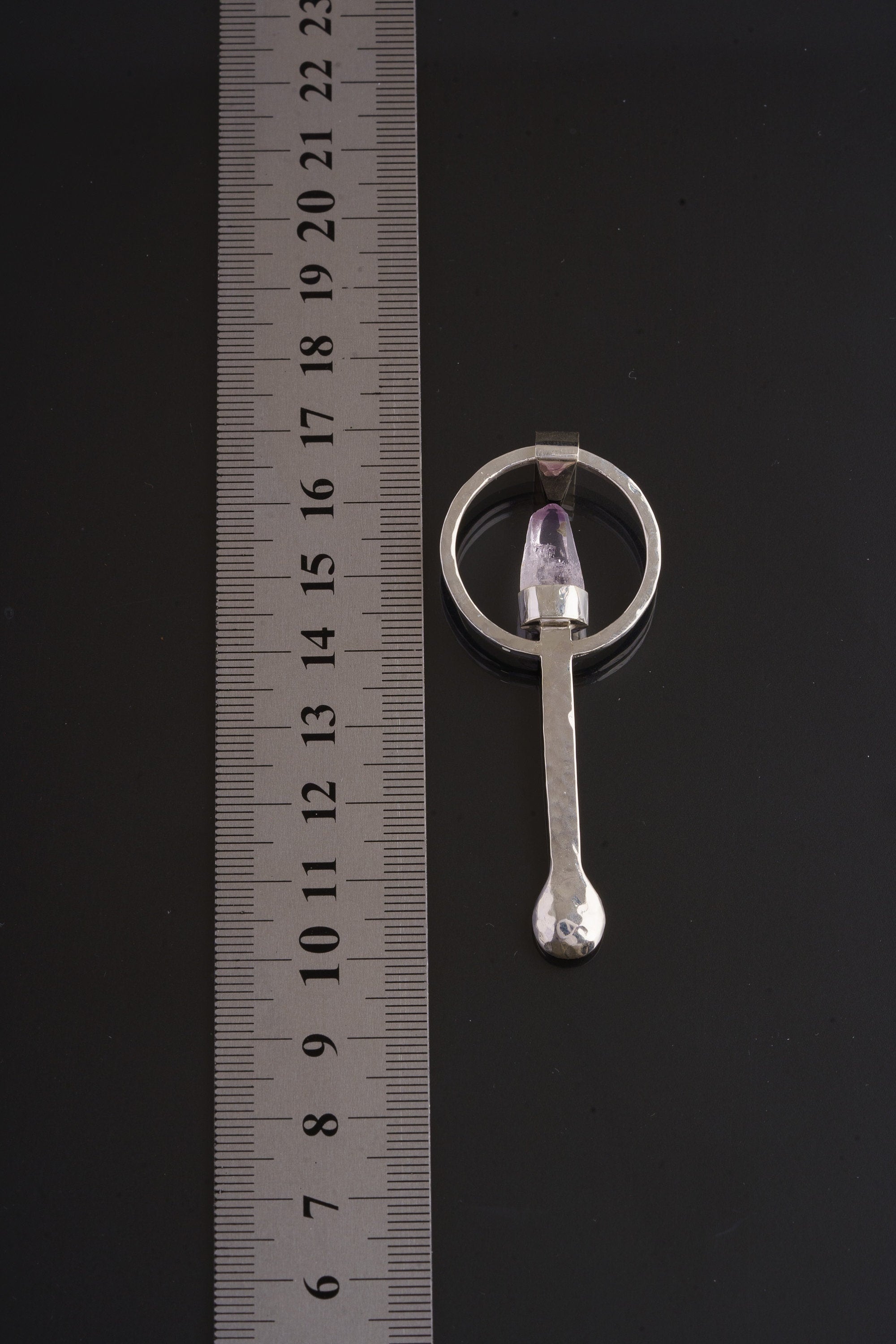 Amethyst Quartz Point Pendant Necklace: 925 Sterling Silver Ceremonial Spoon