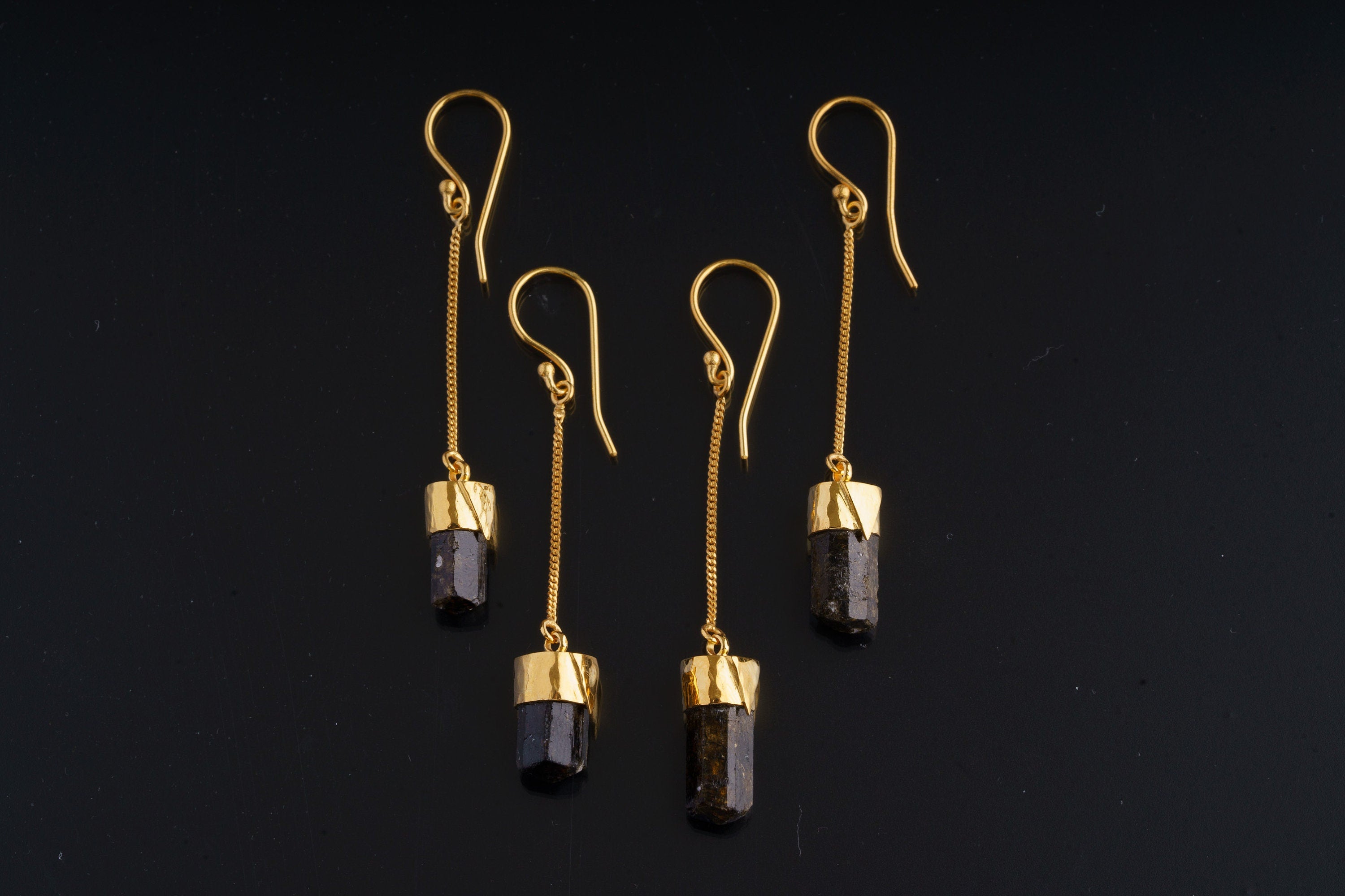 Himalayan Dravite Tourmaline Dangle Earrings: Gold-Plated Sterling Silver