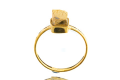 Front view of handmade gold-plated Pyrite ring with metallic Fool Gold stone and polished sterling silver band.