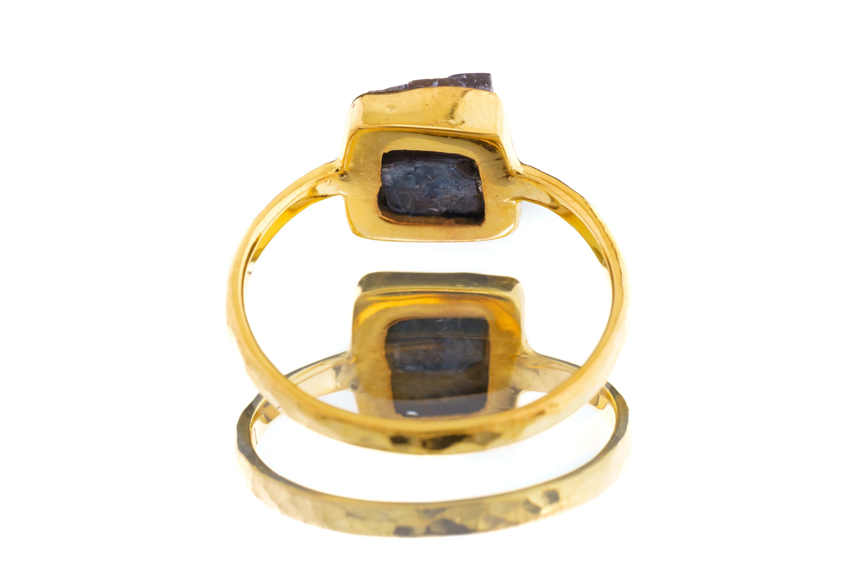 Gold Kissed Australian Cubic Pyrite - Stack Crystal Ring - Size 5 1/2 US - Gold Plated 925 Sterling Silver - Thin Band Hammer Textured