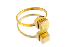 Gold Coated Australian Cubic Pyrite - Stack Crystal Ring - Size 5 1/2 US - Gold Plated 925 Sterling Silver - Thin Band Hammer Textured
