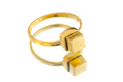 Gold Coated Australian Cubic Pyrite - Stack Crystal Ring - Size 5 1/2 US - Gold Plated 925 Sterling Silver - Thin Band Hammer Textured