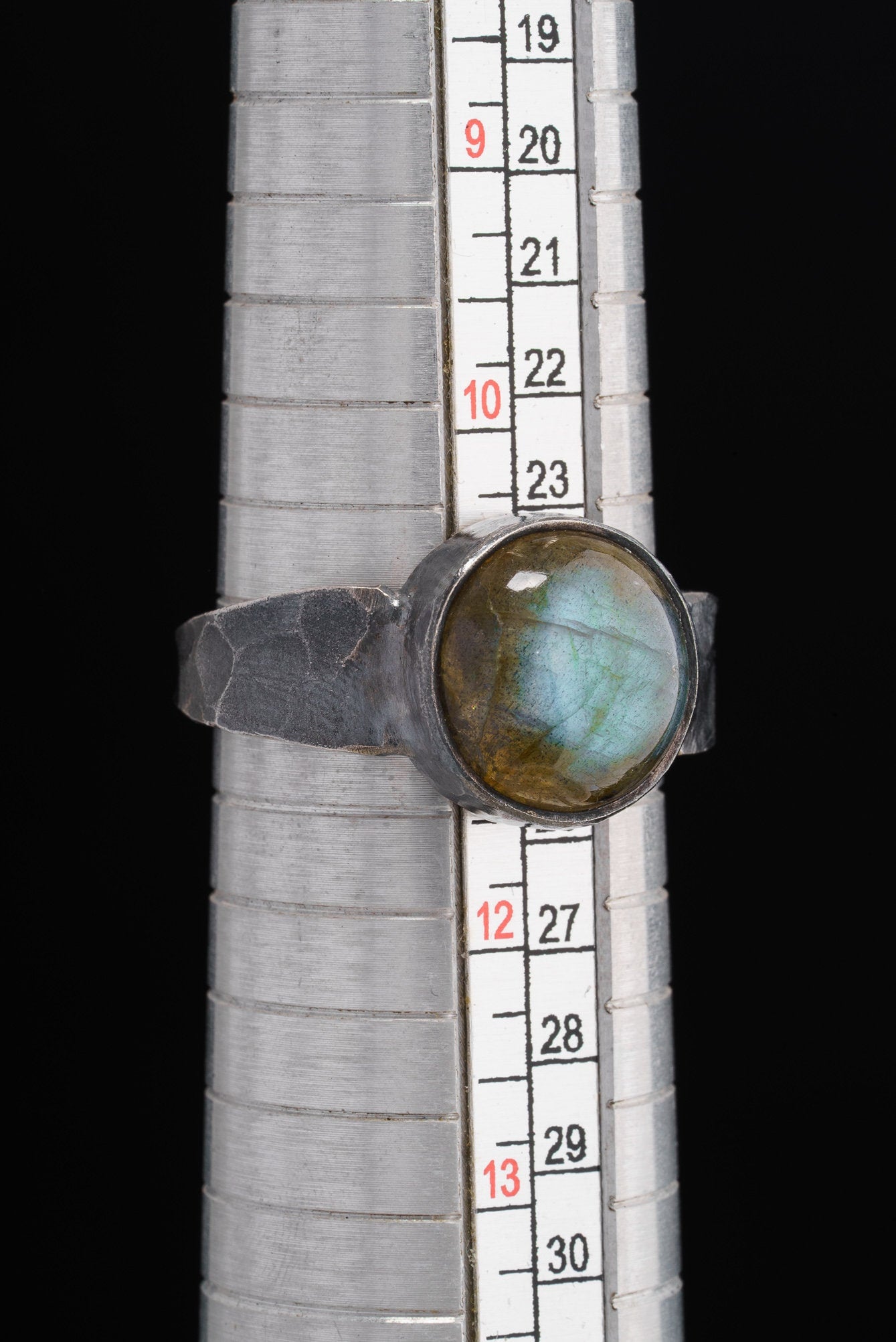 Hammered Labradorite Sterling Silver Ring - Oxidized Unisex Band, Size 11