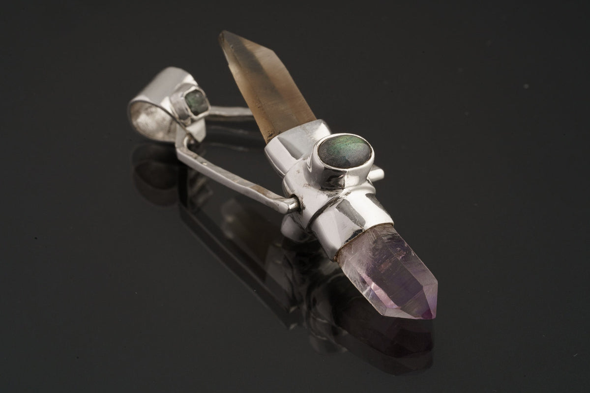 Sterling Silver Spinning Crystal Pendant: Citrine, Amethyst, Emerald, Opal